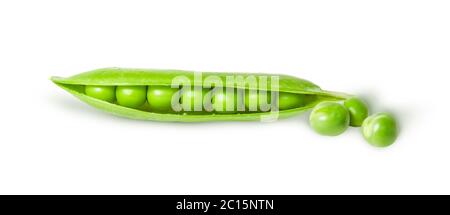 Geöffnete grüne Erbse und Erbsen Stockfoto