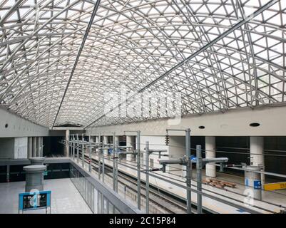 Incheon, Südkorea - Plattform von AREX, Airport Railroad Express in Seoul Incheon International Airport Transportation Centre. COIVD-19-Ausbruch. Stockfoto