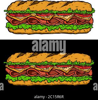 Abbildung: submarine Sandwich. Design Element für Poster, Karten, Banner, Zeichen, Flyer. Vector Illustration Stock Vektor