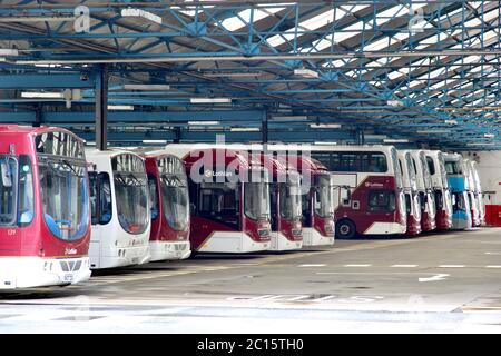 Lothian Busflotte im Depot in Longstone Edinburgh Stockfoto