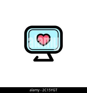 Herz auf Computermonitor Symbol flach. Liebesgeschichten Symbol. Valentinstag Konzept. Vektor auf isoliertem weißem Hintergrund. Vektor EPS 10. Stock Vektor