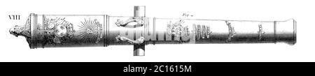 18. Jahrhundert Illustration einer 8-Pfünder Artillerie Kanone. Veröffentlicht in 'EINE Diderot bildliche Enzyklopädie des Trades und der Industrie. Fertigung und Th Stockfoto