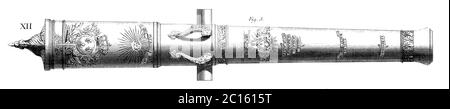 18. Jahrhundert Illustration einer 12-Pfünder Artillerie Kanone. Veröffentlicht in 'EINE Diderot bildliche Enzyklopädie des Trades und der Industrie. Fertigung und t Stockfoto