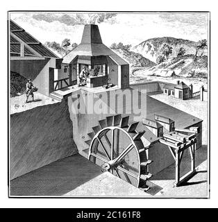 18. Jahrhundert Abbildung einer Außenansicht eines Hochofens. Veröffentlicht in 'EINE Diderot bildliche Enzyklopädie des Trades und der Industrie. Fertigung A Stockfoto