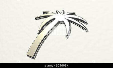 Tropischer Baum aus der Perspektive der Wand. Eine dicke Skulptur aus metallischen Materialien von 3D-Rendering. Muster und nahtlos Stockfoto