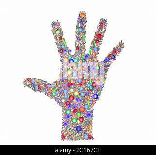 Verschiedene Bakterien und Krankheitserreger auf einer menschlichen Hand, die Mikrobiota der Haut - 3d-Illustration Stockfoto