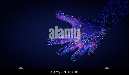 Verschiedene Bakterien und Krankheitserreger auf einer menschlichen Hand, die Mikrobiota der Haut - 3d-Illustration Stockfoto