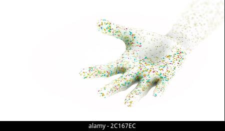 Verschiedene Bakterien und Krankheitserreger auf einer menschlichen Hand, die Mikrobiota der Haut - 3d-Illustration Stockfoto