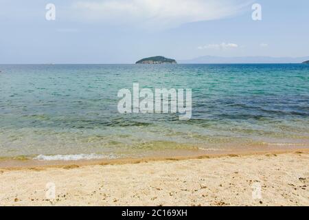 Panorama von Iraklitsa Strand, Ostmakedonien und Thrakien, Griechenland Stockfoto