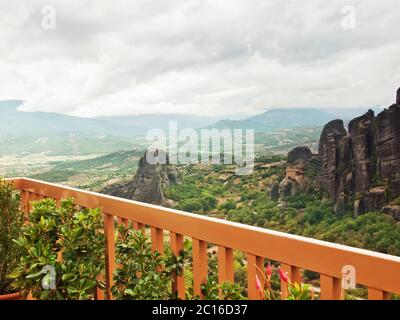 Blick vom Heiligen Kloster Roussano, Meteora, Griechenland Thessalien Stockfoto