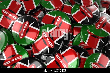 Kenya Badges Background - Stapel kenianischer Flaggen-Knöpfe. Stockfoto