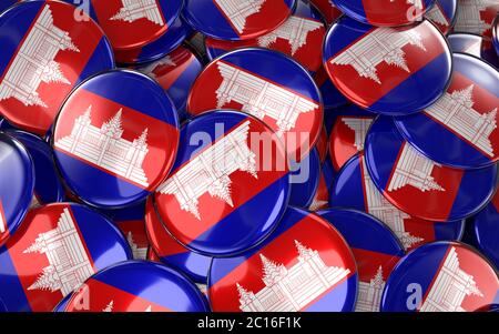 Cambodia Badges Hintergrund - Stapel von kambodschanischen Flagge Tasten. Stockfoto