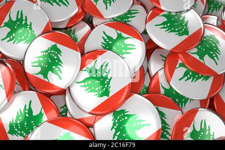 Libanon Abzeichen Hintergrund - Stapel von libanesischen Flagge Tasten. Stockfoto