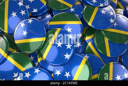 Solomon Islands Badges Background - Stapel von Solomon Flag Buttons. Stockfoto