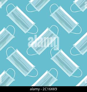 Nahtlose Muster von Hand gezeichneten Vektor-Illustration eines chirurgischen Gesichtsmasken, die einen gewissen Schutz gegen die Ausbreitung von Krankheiten und Viren bietet Stock Vektor
