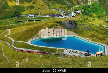 Kleine Scheidegg, Pass im Berner Oberland der Schweiz, Teil der Berner Hochlandbahn, Jungfrau Region, Schweiz. Stockfoto