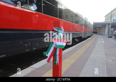 Cassino, Italien - 14. Juni 2020: Die Eröffnungsreise der Frecciarossa Milano Centrale - Napoli Centrale via Frosinone / Cassino Stockfoto