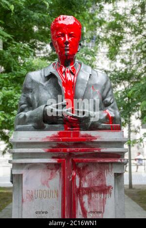 Black Lives Matter, Statue von König Baudouin, in Belgien von Aktivisten (Black Lives Matter), die die koloniale Vergangenheit anprangern, zerstört. Stockfoto