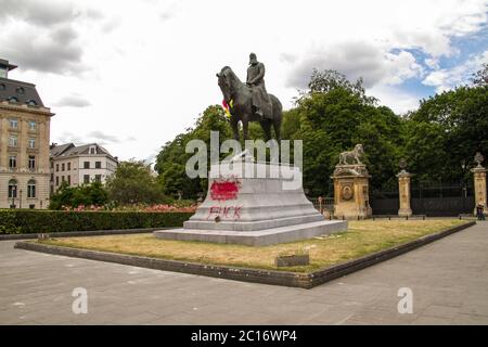 Black Lives Matter, Statue von König Leopold II, in Belgien von Aktivisten (Black Lives Matter), die die koloniale Vergangenheit anprangern, zerstört. Stockfoto