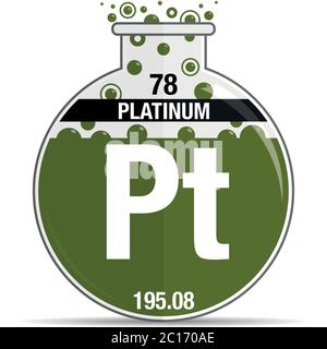 Platin-Symbol auf dem runden Kolben. Elementnummer 78 des Periodensystems der Elemente - Chemie. Vektorbild Stock Vektor