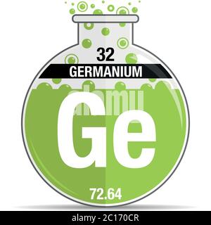 Germanium-Symbol auf chemischem Rundkolben. Elementnummer 32 des Periodensystems der Elemente - Chemie. Vektorbild Stock Vektor