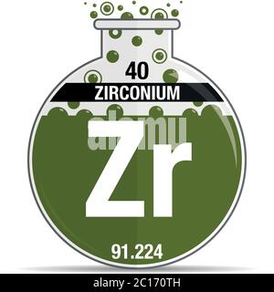 Zirkonium-Symbol auf chemischer Rundflasche. Elementnummer 40 des Periodensystems der Elemente - Chemie. Vektorbild Stock Vektor