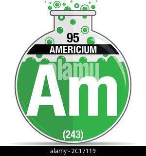 Americium-Symbol auf chemischem Rundkolben. Elementnummer 95 des Periodensystems der Elemente - Chemie. Vektorbild Stock Vektor