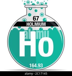 Holmium-Symbol auf chemischem Rundkolben. Elementnummer 67 des Periodensystems der Elemente - Chemie. Vektorbild Stock Vektor