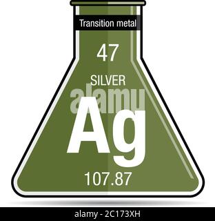 Silbernes Symbol auf Chemikalienflasche. Elementnummer 47 des Periodensystems der Elemente - Chemie Stock Vektor