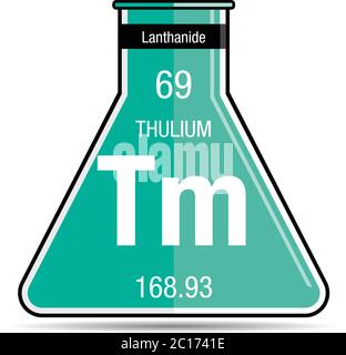 Thulium-Symbol auf dem chemischen Kolben. Elementnummer 69 des Periodensystems der Elemente - Chemie Stock Vektor