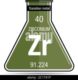 Zirkonium-Symbol auf dem chemischen Kolben. Elementnummer 40 des Periodensystems der Elemente - Chemie Stock Vektor