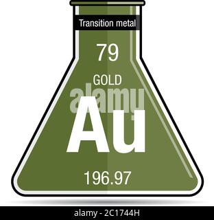 Goldenes Symbol auf dem chemischen Kolben. Elementnummer 79 des Periodensystems der Elemente - Chemie Stock Vektor