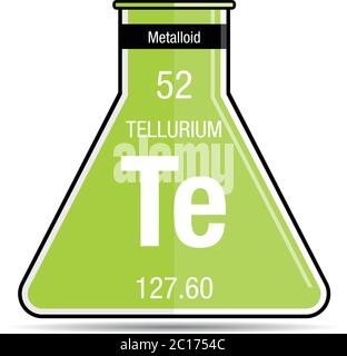 Tellurium-Symbol auf dem chemischen Kolben. Elementnummer 52 des Periodensystems der Elemente - Chemie Stock Vektor