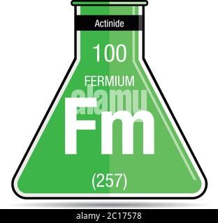 Fermiumsymbol auf dem chemischen Kolben. Elementnummer 100 des Periodensystems der Elemente - Chemie Stock Vektor
