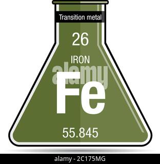 Symbol Eisen auf Chemikalienflasche. Elementnummer 26 des Periodensystems der Elemente - Chemie Stock Vektor