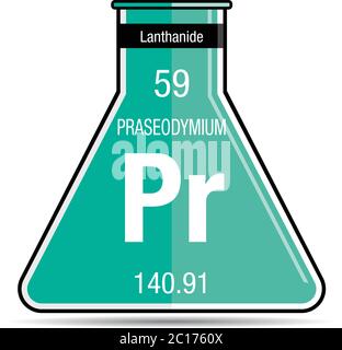 Praseodym-Symbol auf chemischer Flasche. Elementnummer 59 des Periodensystems der Elemente - Chemie Stock Vektor