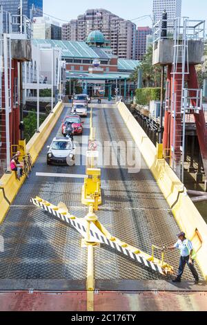 New Orleans Louisiana, Mississippi River, Canal Street Ferry, Algier, Crescent City Connection Division, CCCD, Fähre, Navigation, Autofähre, Einstiegsrampe Stockfoto