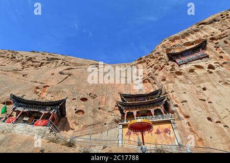 Qianfo Buddhistische Grotten Abschnitt des MatiSi-Pferd Hoof Temple. Zhangye-Gansu Provinz-China-0948 Stockfoto