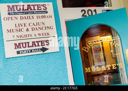 New Orleans Louisiana, Warehouse District, Convention Center Boulevard, Mulate's, Cajun, Restaurant Restaurants Essen Essen Essen Essen außerhalb Café Cafés Bistro, CR Stockfoto