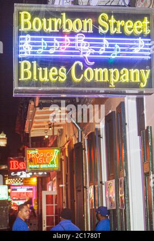 New Orleans Louisiana, French Quarter, Bourbon Street, Bourbon Street Blues Company, Bar Bars, Lounge Pub, Nachtclub, Live-Musik, Neonschilder Stockfoto