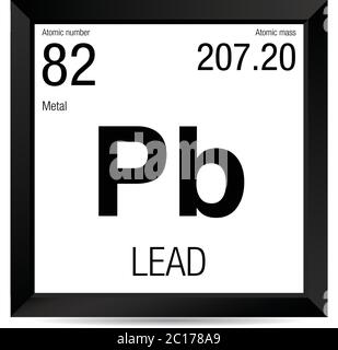 Ableitungssymbol. Elementnummer 82 des Periodensystems der Elemente - Chemie - Schwarzer quadratischer Rahmen mit weißem Hintergrund Stock Vektor