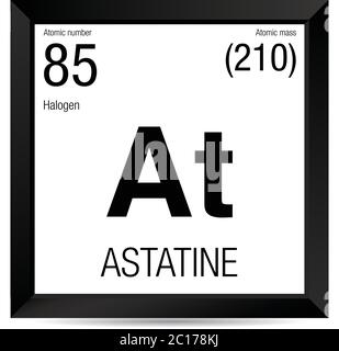 Astatine-Symbol. Elementnummer 85 des Periodensystems der Elemente - Chemie - Schwarzer quadratischer Rahmen mit weißem Hintergrund Stock Vektor