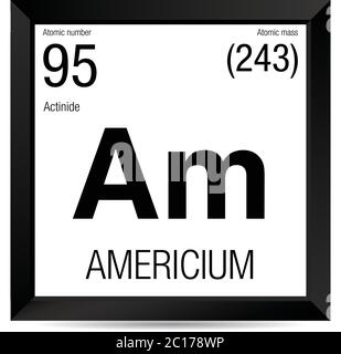 American Symbol. Elementnummer 95 des Periodensystems der Elemente - Chemie - Schwarzer quadratischer Rahmen mit weißem Hintergrund Stock Vektor
