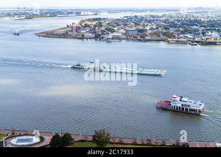 New Orleans Louisiana, Luftaufnahme über dem Mississippi River Algier, Canal Street Ferry Waterway Barge Schlepper Wasserboot, Stockfoto