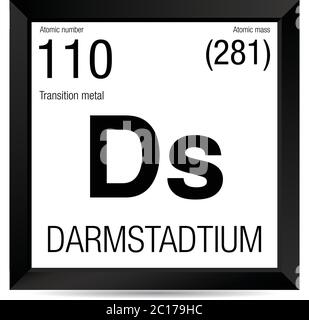 Darmstadtium-Symbol. Elementnummer 110 des Periodensystems der Elemente - Chemie - Schwarzer quadratischer Rahmen mit weißem Hintergrund Stock Vektor