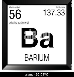 Barium-Symbol. Elementnummer 56 des Periodensystems der Elemente - Chemie - Schwarzer quadratischer Rahmen mit weißem Hintergrund Stock Vektor