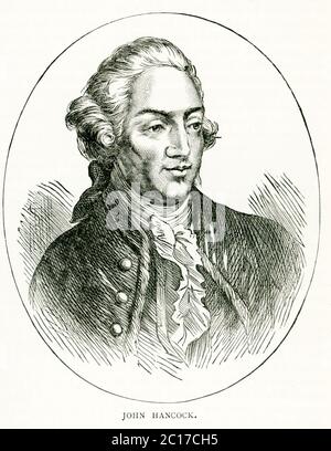 Der amerikanische revolutionäre Patriot John Hancock (1737–1793) war ein Unterzeichner der Unabhängigkeitserklärung. Er förderte den Widerstand gegen die britische Herrschaft und diente von 1775 bis 1777 als Präsident des Kontinentalkongresses. Stockfoto