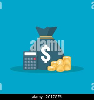 Dollar-Stapel Münzen Symbol. Gold goldenen Stapel und Geldbeutel für die Gewinneinsparung. Berechnungen Zählen, Datenanalyse, Planung, Bericht. Business-Investition Stock Vektor