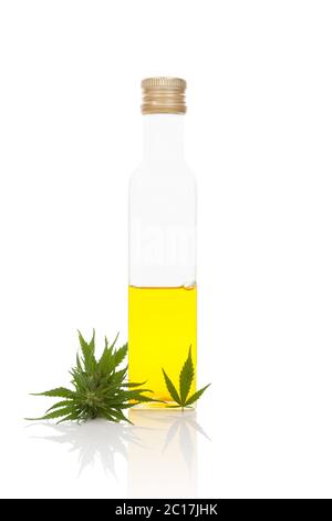 Hanf Öl in der Flasche. Stockfoto