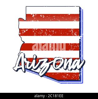 Amerikanische Flagge in Arizona State map. Vektor Grunge Stil mit Typografie handgezeichnete Schriftzug Arizona auf Karte geformt alten Grunge Vintage American nationa Stock Vektor